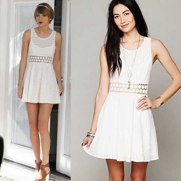 Free People Daisy Cutout Lace Mini Dress Women’s 2 Offwhite Cream Fit Flare - Picture 1 of 9